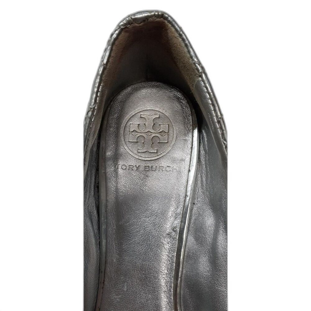 Tory Burch Silver Metallic Quilted Leather Ballet Flats Women's Size 8 #375 - Picture 3 of 3